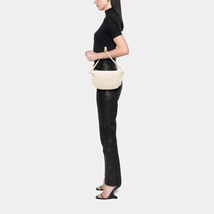 Pre Owned Bottega Veneta White Small Lambskin Intrecciato Turn Pouch