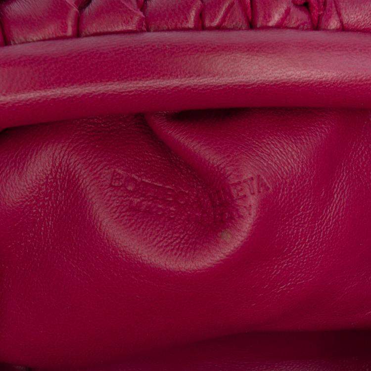 Pre Owned Bottega Veneta Pink Nappa Intrecciato The Mini Pouch Crossbody