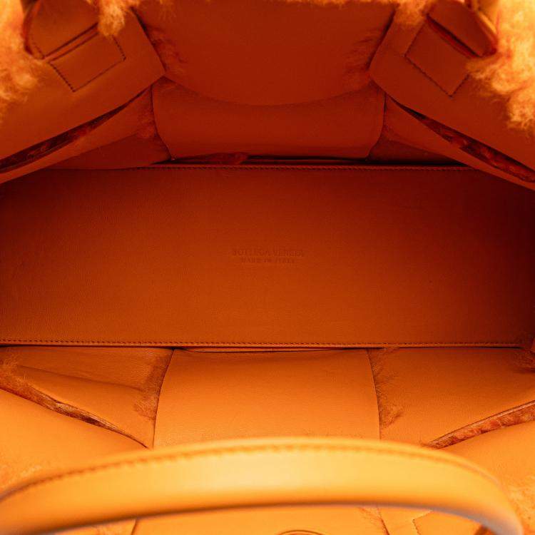 Pre Owned Bottega Veneta Orange Small Shearling Intrecciato Arco Tote
