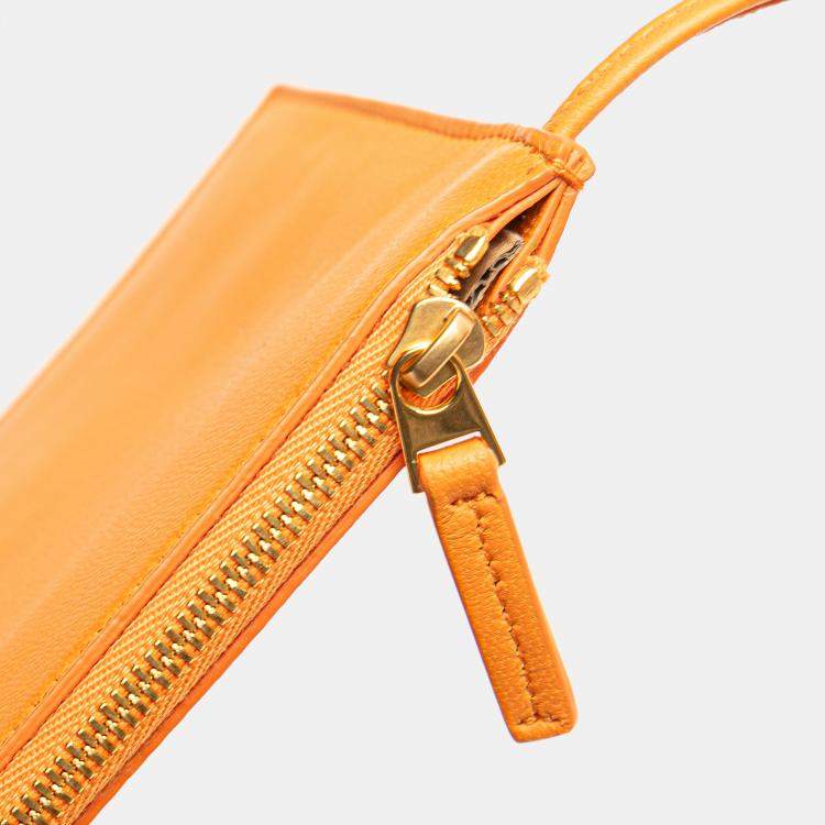 Pre Owned Bottega Veneta Orange Small Shearling Intrecciato Arco Tote