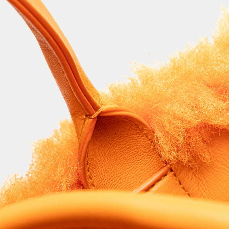 Pre Owned Bottega Veneta Orange Small Shearling Intrecciato Arco Tote