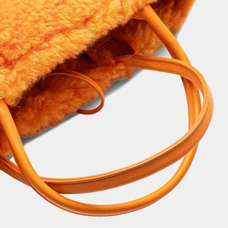 Pre Owned Bottega Veneta Orange Small Shearling Intrecciato Arco Tote