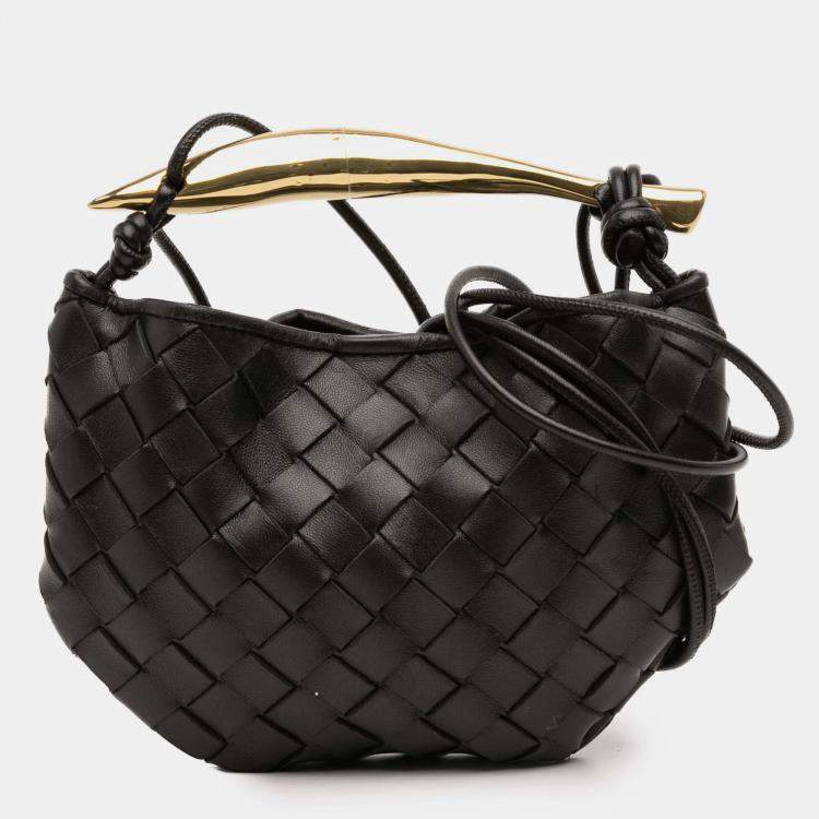 Pre Owned Bottega Veneta Black Baby Lambskin Intrecciato Sardine