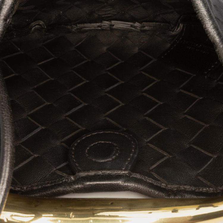 Pre Owned Bottega Veneta Black Baby Lambskin Intrecciato Sardine