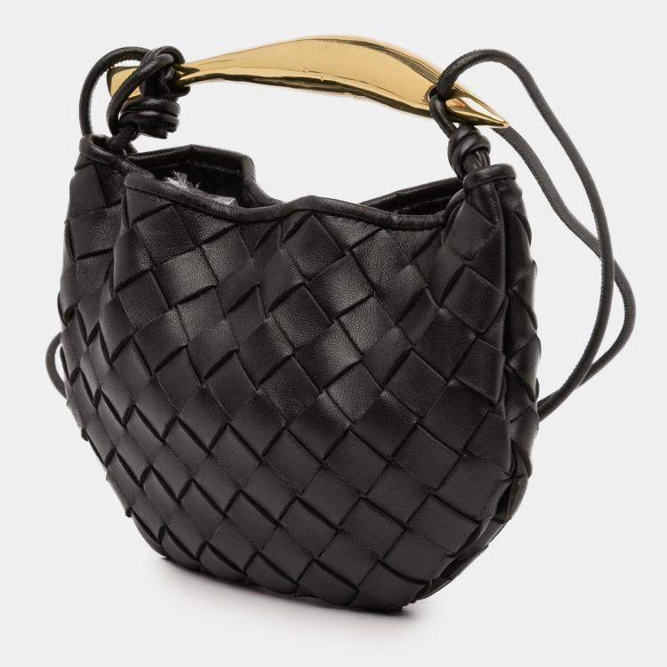 Pre Owned Bottega Veneta Black Baby Lambskin Intrecciato Sardine