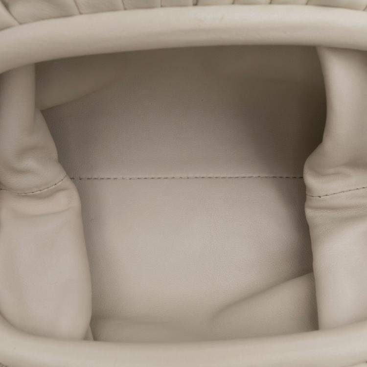 Pre Owned Bottega Veneta White Lambskin The Mini Pouch Crossbody