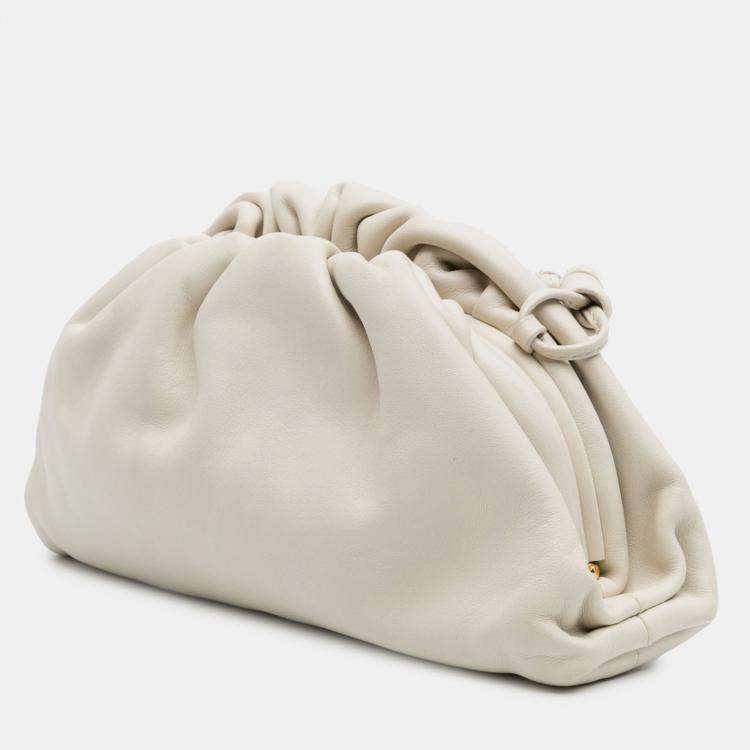 Pre Owned Bottega Veneta White Lambskin The Mini Pouch Crossbody