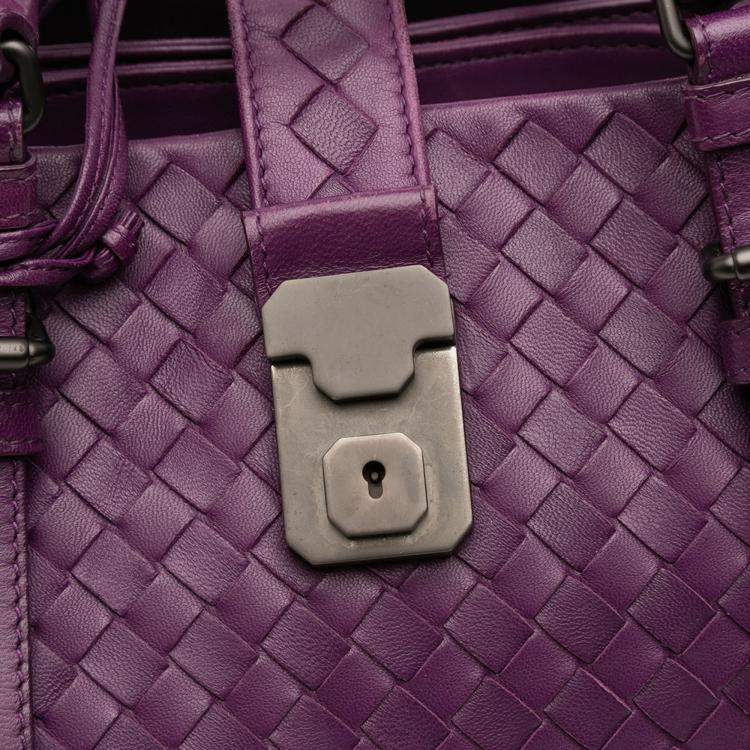 Pre Owned Bottega Veneta Purple Small Nappa Intrecciato Roma Satchel