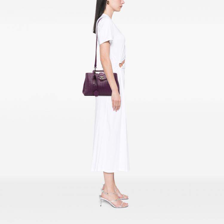 Pre Owned Bottega Veneta Purple Small Nappa Intrecciato Roma Satchel