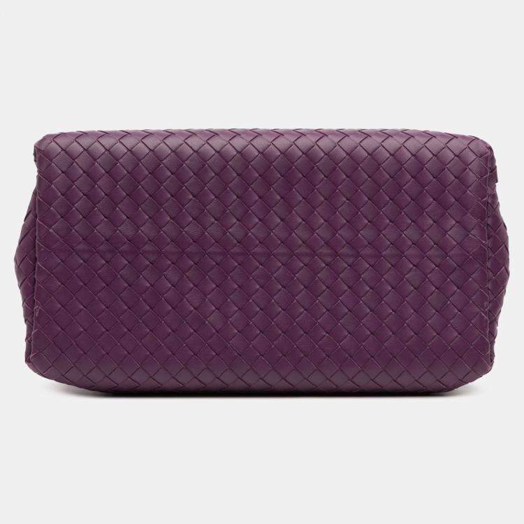 Pre Owned Bottega Veneta Purple Small Nappa Intrecciato Roma Satchel