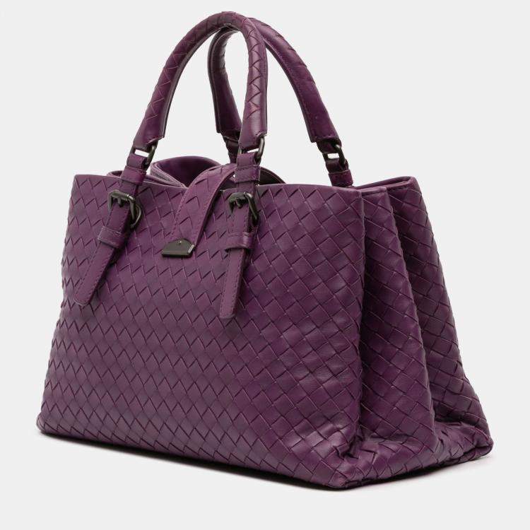 Pre Owned Bottega Veneta Purple Small Nappa Intrecciato Roma Satchel