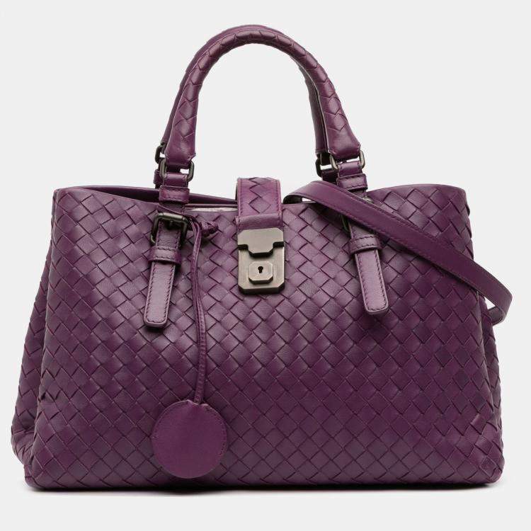 Pre Owned Bottega Veneta Purple Small Nappa Intrecciato Roma Satchel