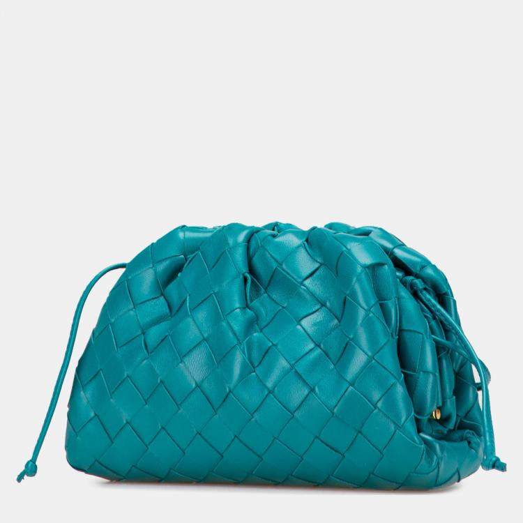 Pre Owned Bottega Veneta Blue Nappa Intrecciato The Mini Pouch
