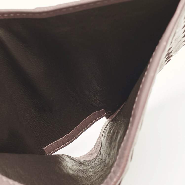 Pre Owned Bottega Veneta Pink Intrecciato Leather Trifold Compact Wallet