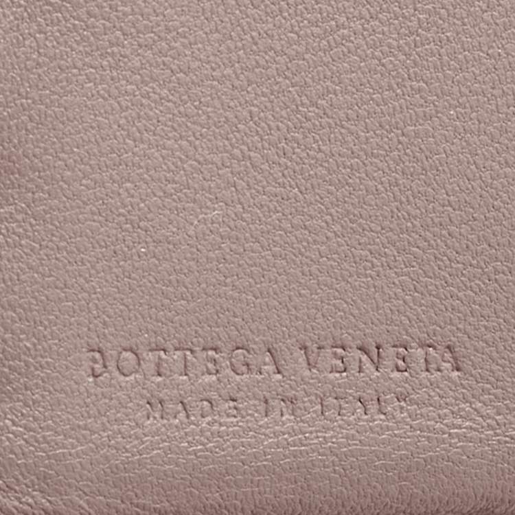 Pre Owned Bottega Veneta Pink Intrecciato Leather Trifold Compact Wallet