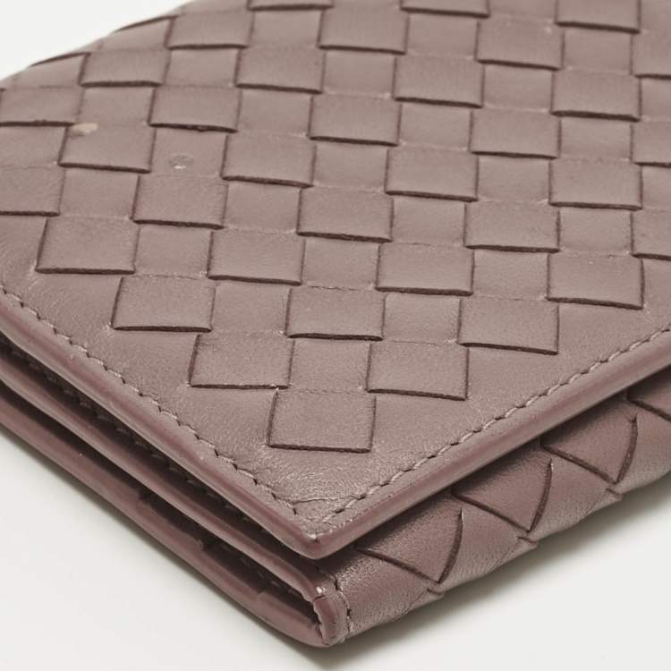Pre Owned Bottega Veneta Pink Intrecciato Leather Trifold Compact Wallet