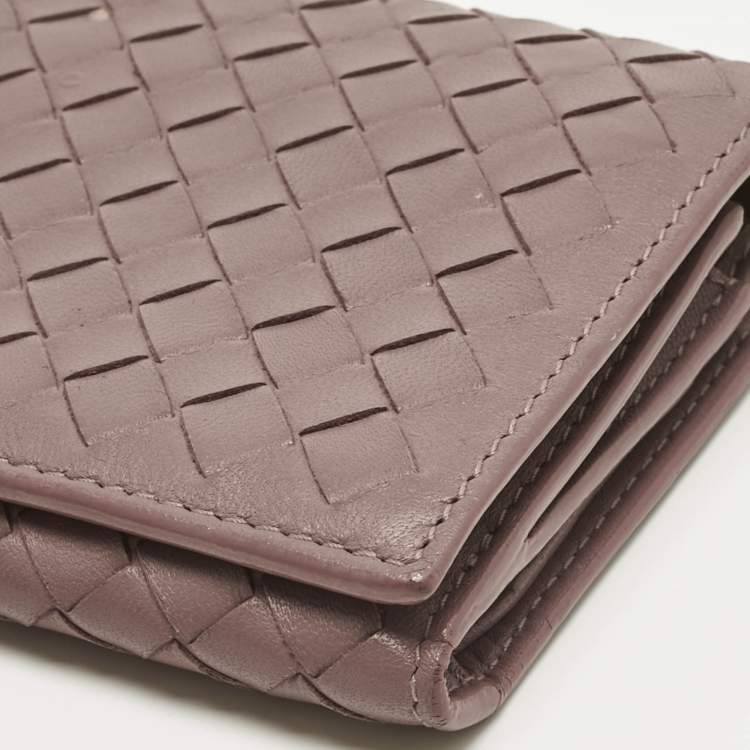 Pre Owned Bottega Veneta Pink Intrecciato Leather Trifold Compact Wallet