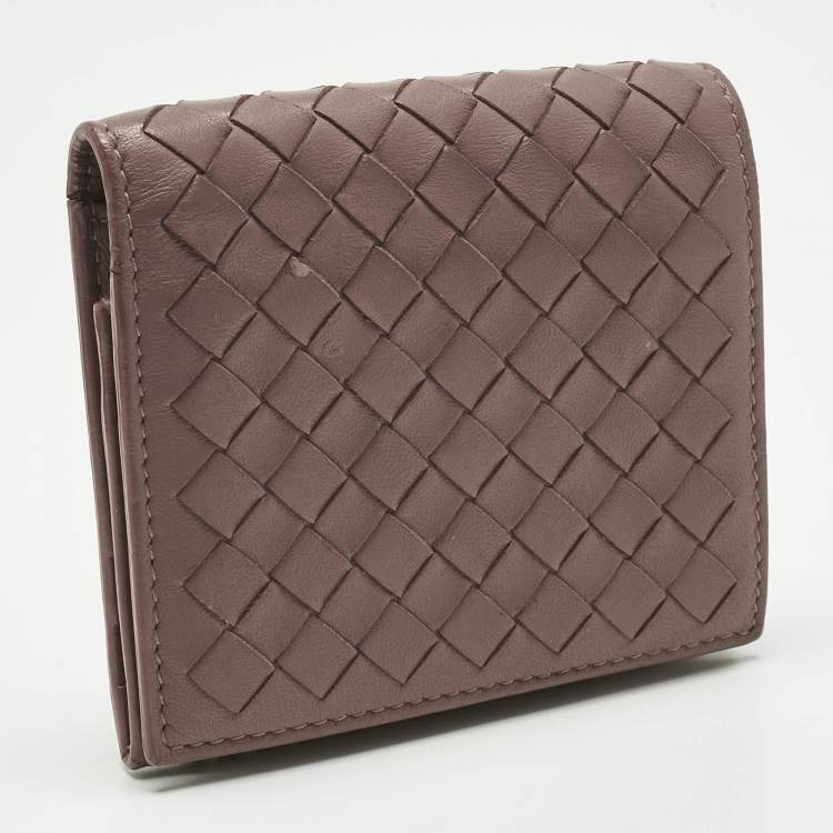 Pre Owned Bottega Veneta Pink Intrecciato Leather Trifold Compact Wallet