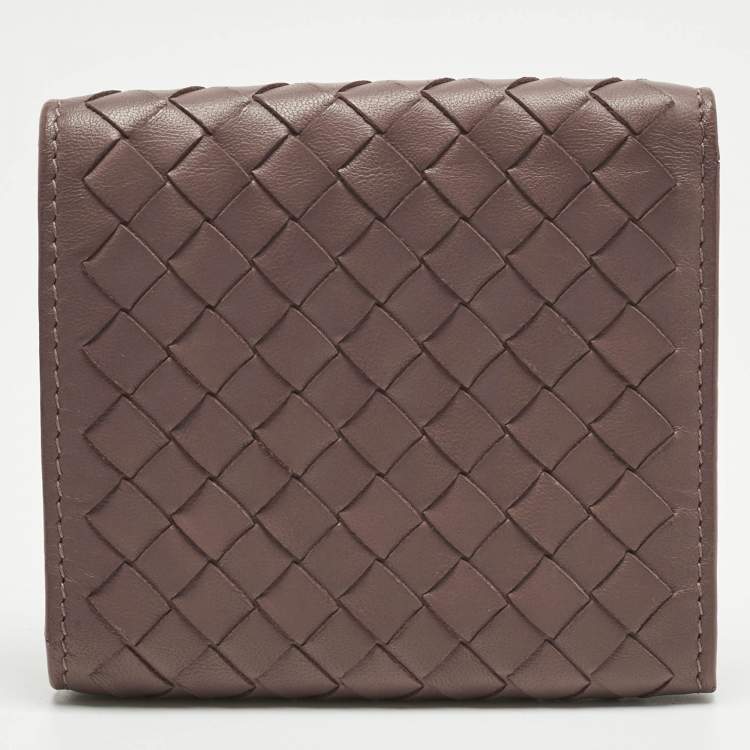 Pre Owned Bottega Veneta Pink Intrecciato Leather Trifold Compact Wallet