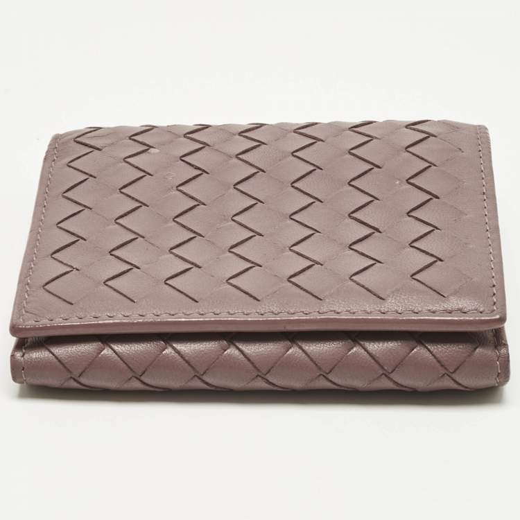 Pre Owned Bottega Veneta Pink Intrecciato Leather Trifold Compact Wallet