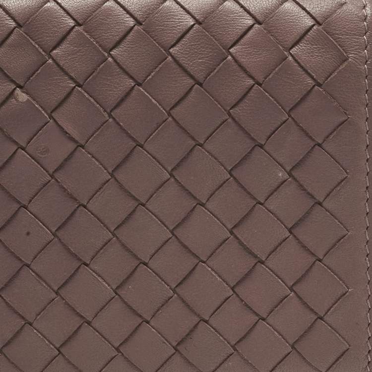 Pre Owned Bottega Veneta Pink Intrecciato Leather Trifold Compact Wallet