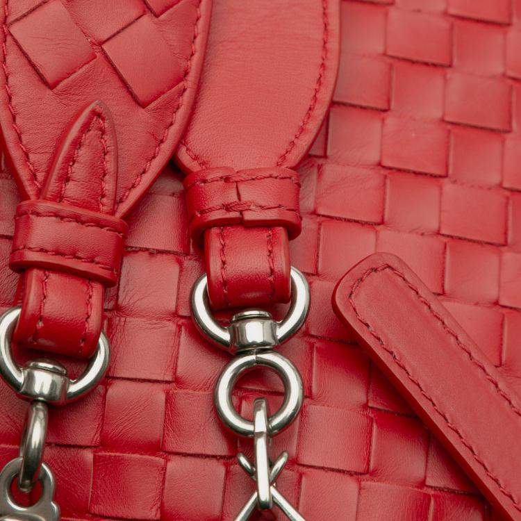 Pre Owned Bottega Veneta Red Small Nappa Intrecciato Roma Satchel