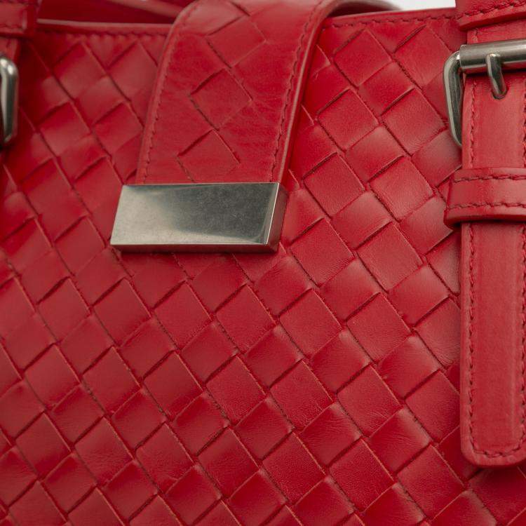 Pre Owned Bottega Veneta Red Small Nappa Intrecciato Roma Satchel