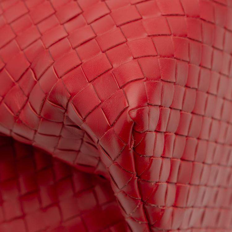 Pre Owned Bottega Veneta Red Small Nappa Intrecciato Roma Satchel