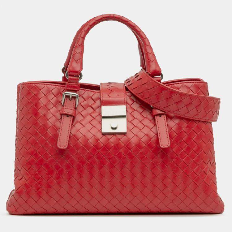 Pre Owned Bottega Veneta Red Small Nappa Intrecciato Roma Satchel