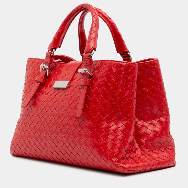 Pre Owned Bottega Veneta Red Small Nappa Intrecciato Roma Satchel