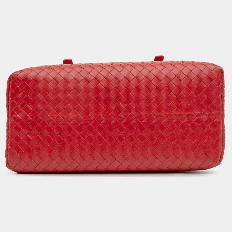 Pre Owned Bottega Veneta Red Small Nappa Intrecciato Roma Satchel