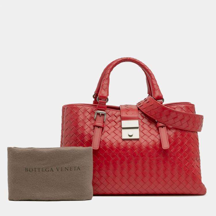 Pre Owned Bottega Veneta Red Small Nappa Intrecciato Roma Satchel