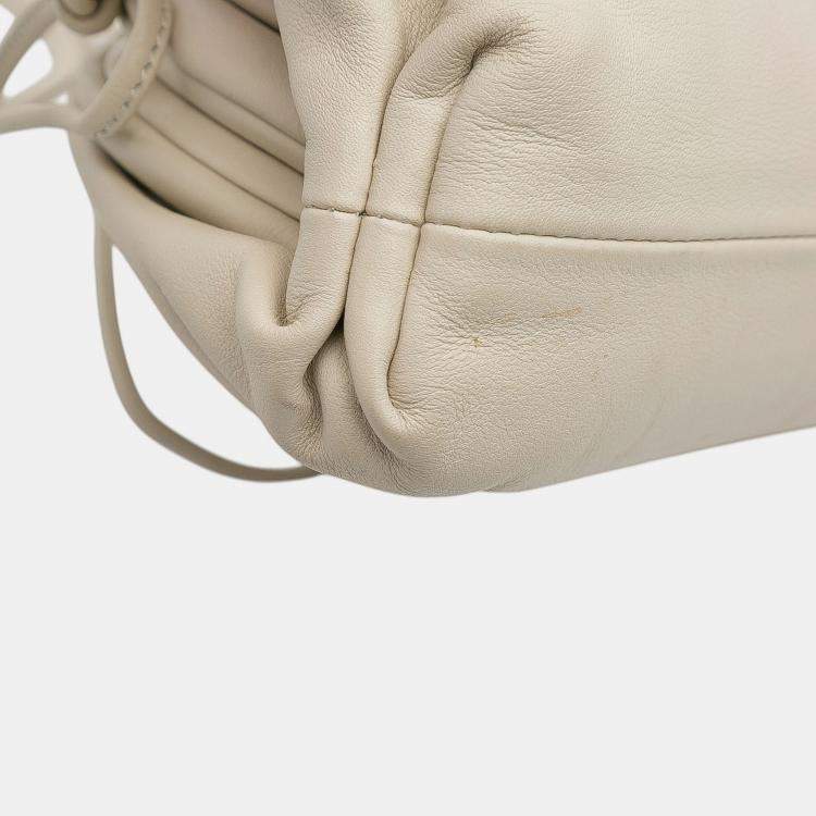 Pre Owned Bottega Veneta White Lambskin The Mini Pouch Crossbody