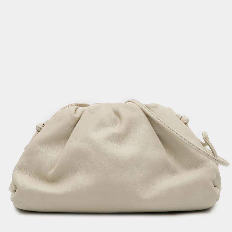 Pre Owned Bottega Veneta White Lambskin The Mini Pouch Crossbody