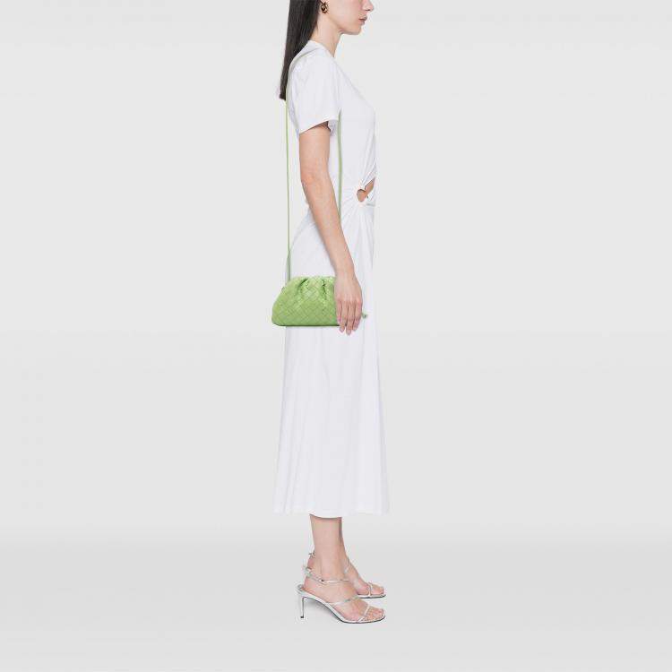 Pre Owned Bottega Veneta Green Nappa Intrecciato The Mini Pouch Crossbody