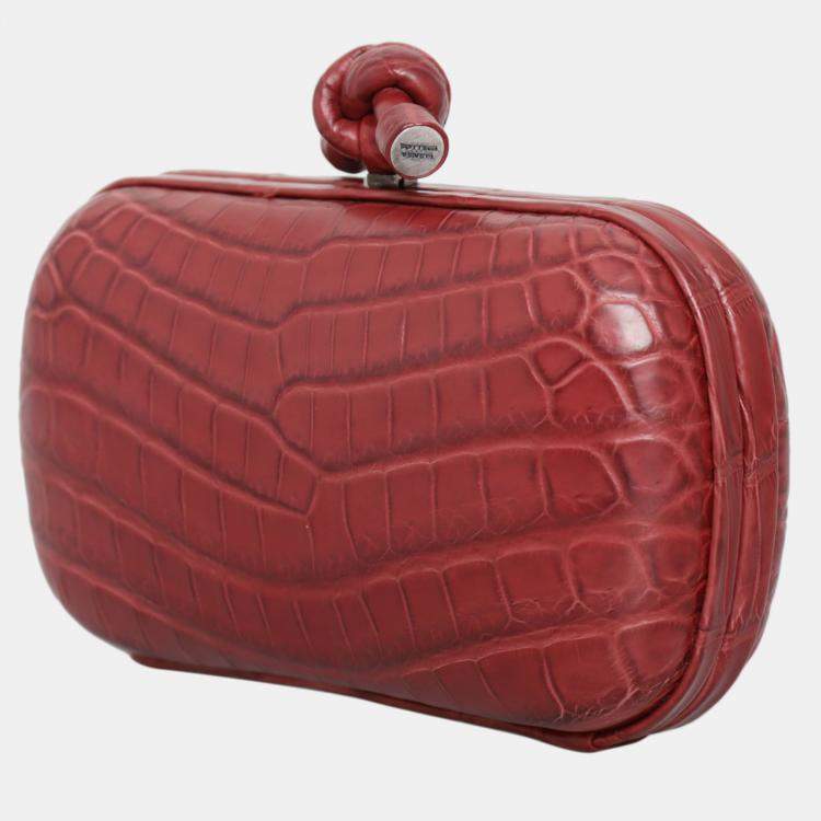 Pre Owned Bottega Veneta Crocodile Knot Clutch Bag
