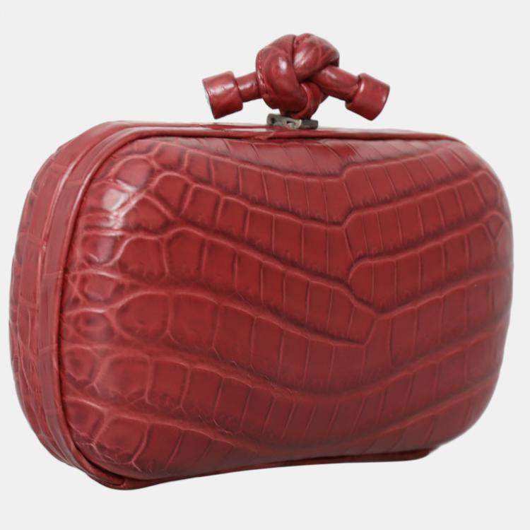 Pre Owned Bottega Veneta Crocodile Knot Clutch Bag