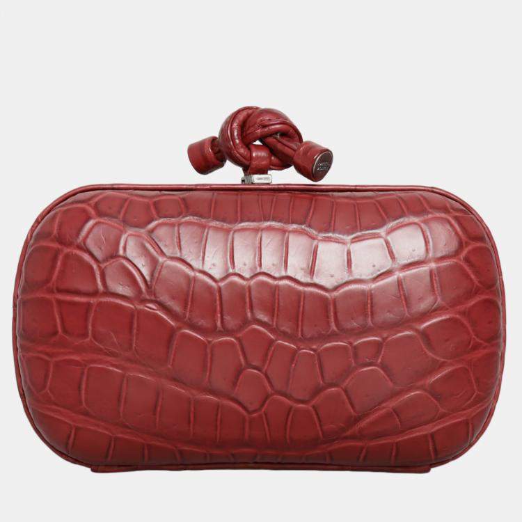 Pre Owned Bottega Veneta Crocodile Knot Clutch Bag