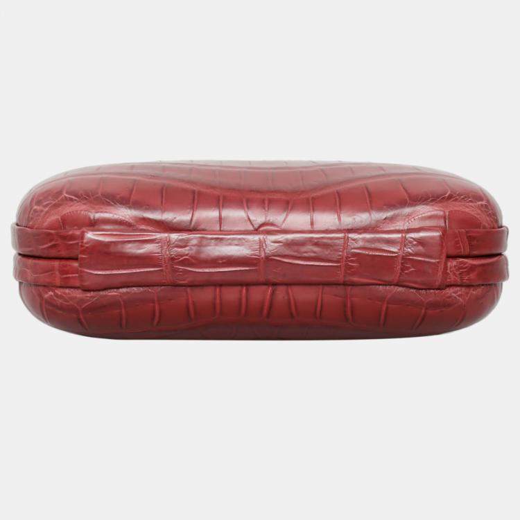 Pre Owned Bottega Veneta Crocodile Knot Clutch Bag