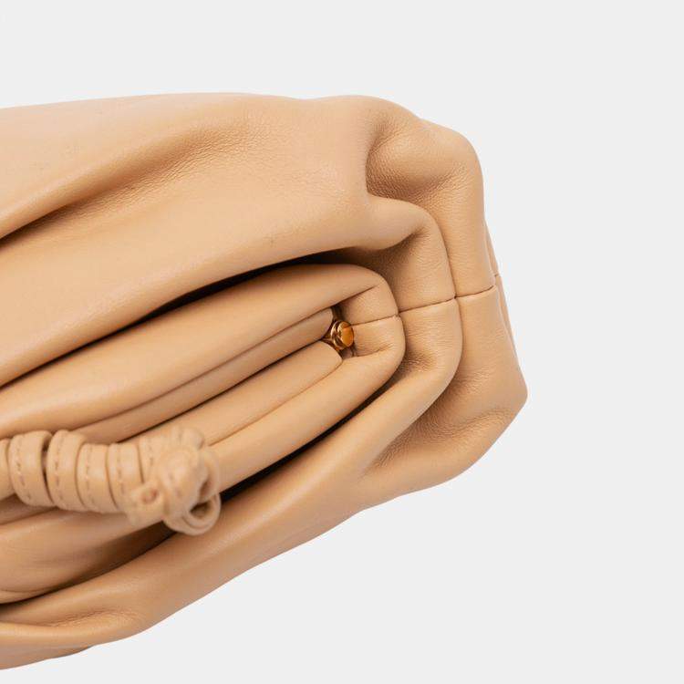 Pre Owned Bottega Veneta Beige Brown Lambskin The Mini Pouch Crossbody