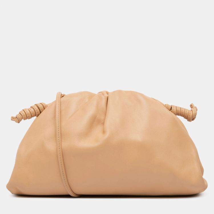 Pre Owned Bottega Veneta Beige Brown Lambskin The Mini Pouch Crossbody