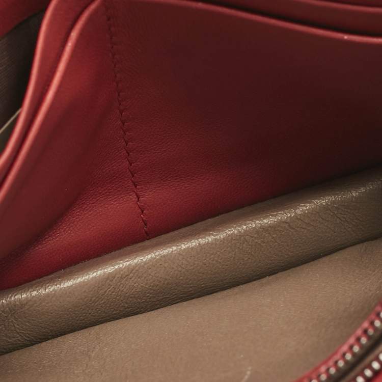 Pre Owned Bottega Veneta Red Intrecciato Leather Flap Wallet On Chain