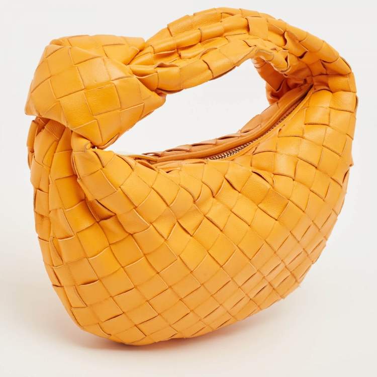 Pre Owned Bottega Veneta Orange Intrecciato Leather Mini BV Jodie Hobo