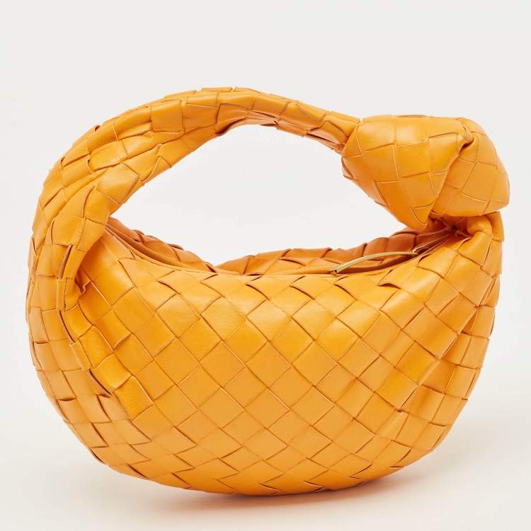 Pre Owned Bottega Veneta Orange Intrecciato Leather Mini BV Jodie Hobo