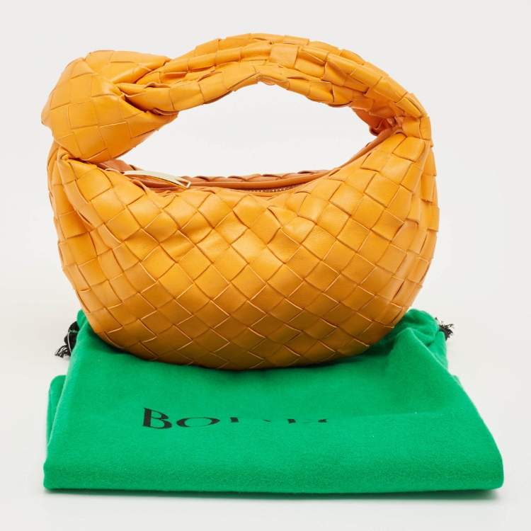 Pre Owned Bottega Veneta Orange Intrecciato Leather Mini BV Jodie Hobo
