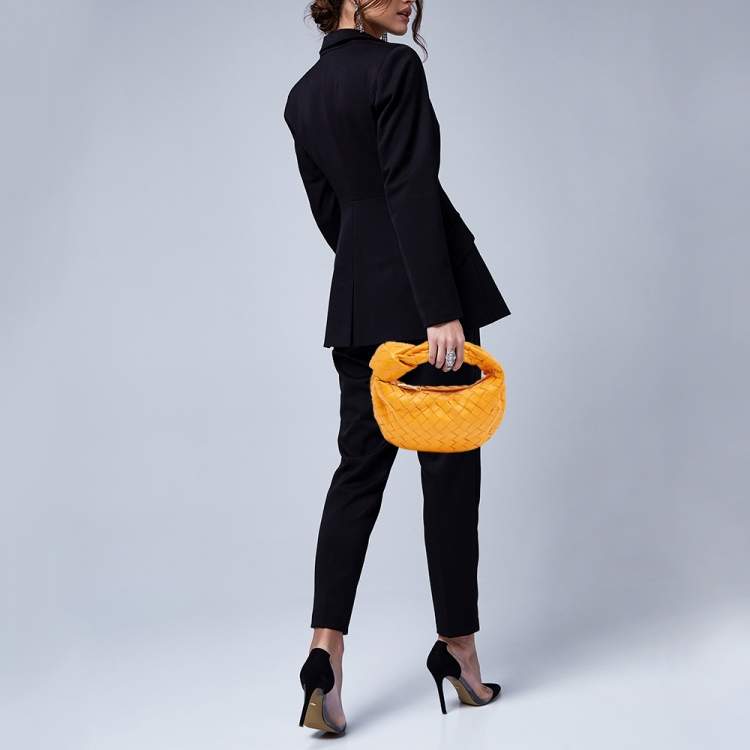 Pre Owned Bottega Veneta Orange Intrecciato Leather Mini BV Jodie Hobo