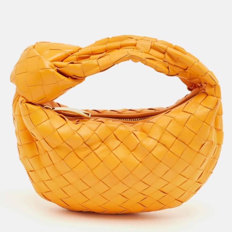 Pre Owned Bottega Veneta Orange Intrecciato Leather Mini BV Jodie Hobo