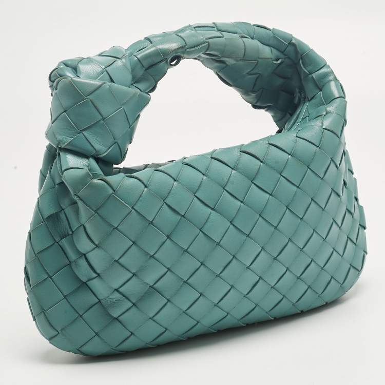 Pre Owned Bottega Veneta Turquoise Intrecciato Leather Mini Jodie Hobo