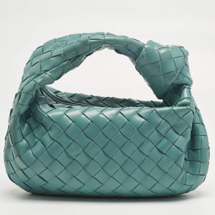 Pre Owned Bottega Veneta Turquoise Intrecciato Leather Mini Jodie Hobo