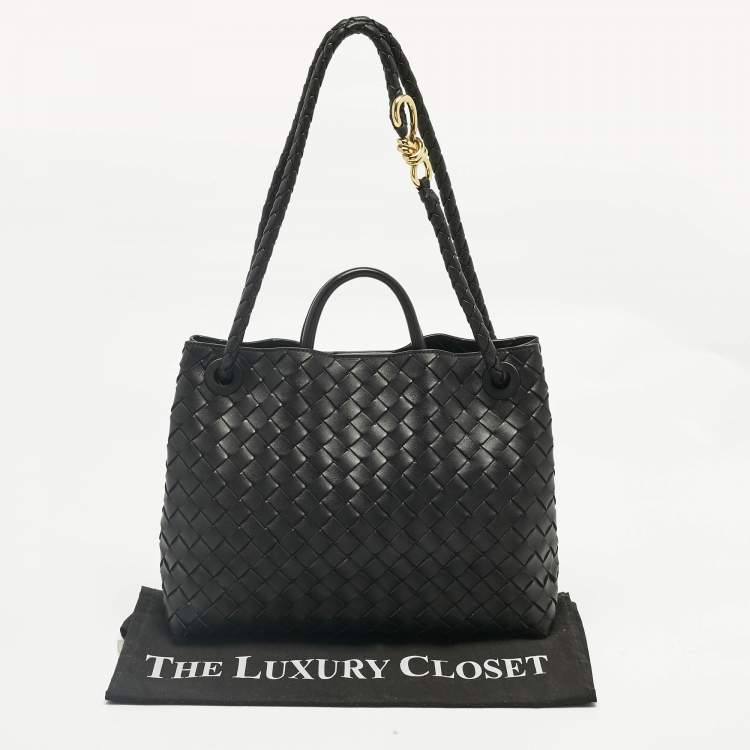 Pre Owned Bottega Veneta Black Intrecciato Leather Medium Andiamo Bag